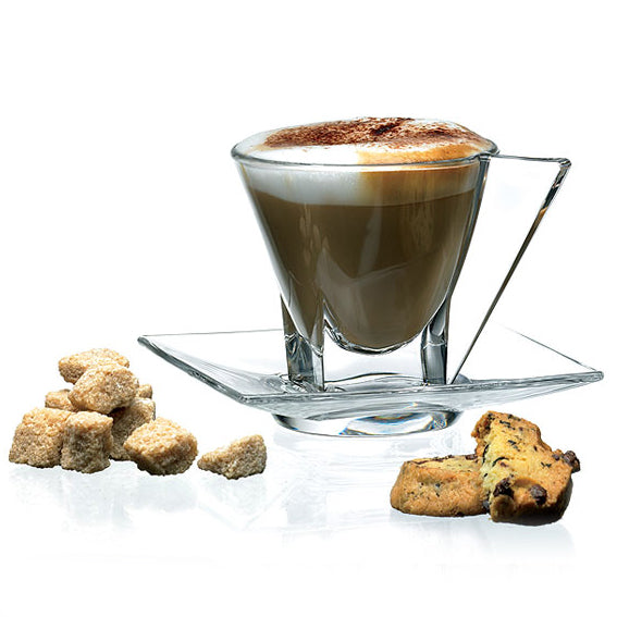 Rcr Cristalleria Italiana Fusion Set 2 Tazzine Cappuccino C/Piattino Crystal Glass
