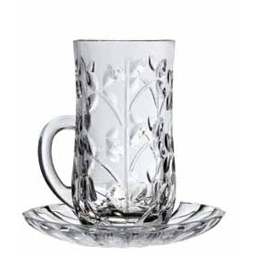 Rcr Cristalleria Italiana Laurus Set 6 Bicchierini C/Piattino Crystal Glass