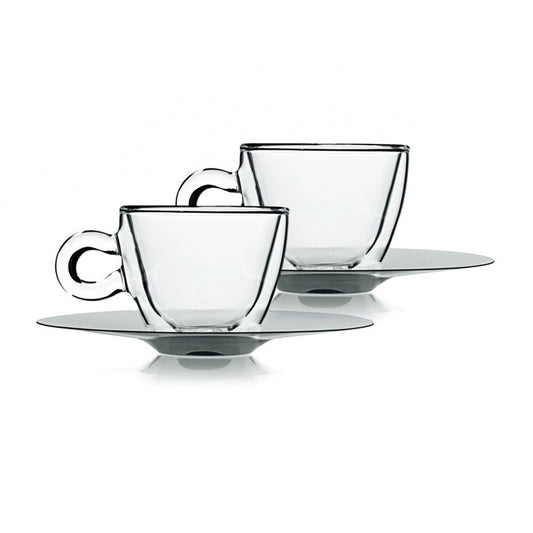 Bormioli Luigi Duos Set 2 Tazze Caffe' Espresso 6,5 Cl Con Piattino