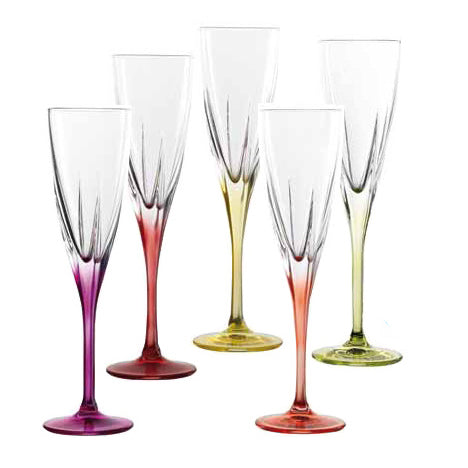 Rcr Cristalleria Italiana Fusion Color Set 6 Calici Flute Champagne 17 Cl Crystal Glass