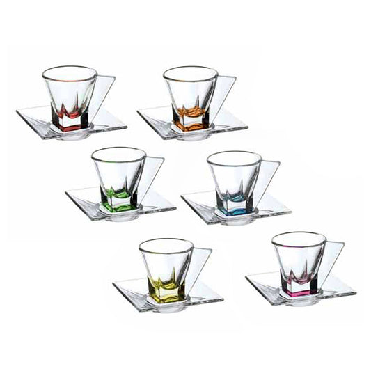 Rcr Cristalleria Italiana Fusion Color Set 6 Tazzine Caffè C/Piattino Crystal Glass